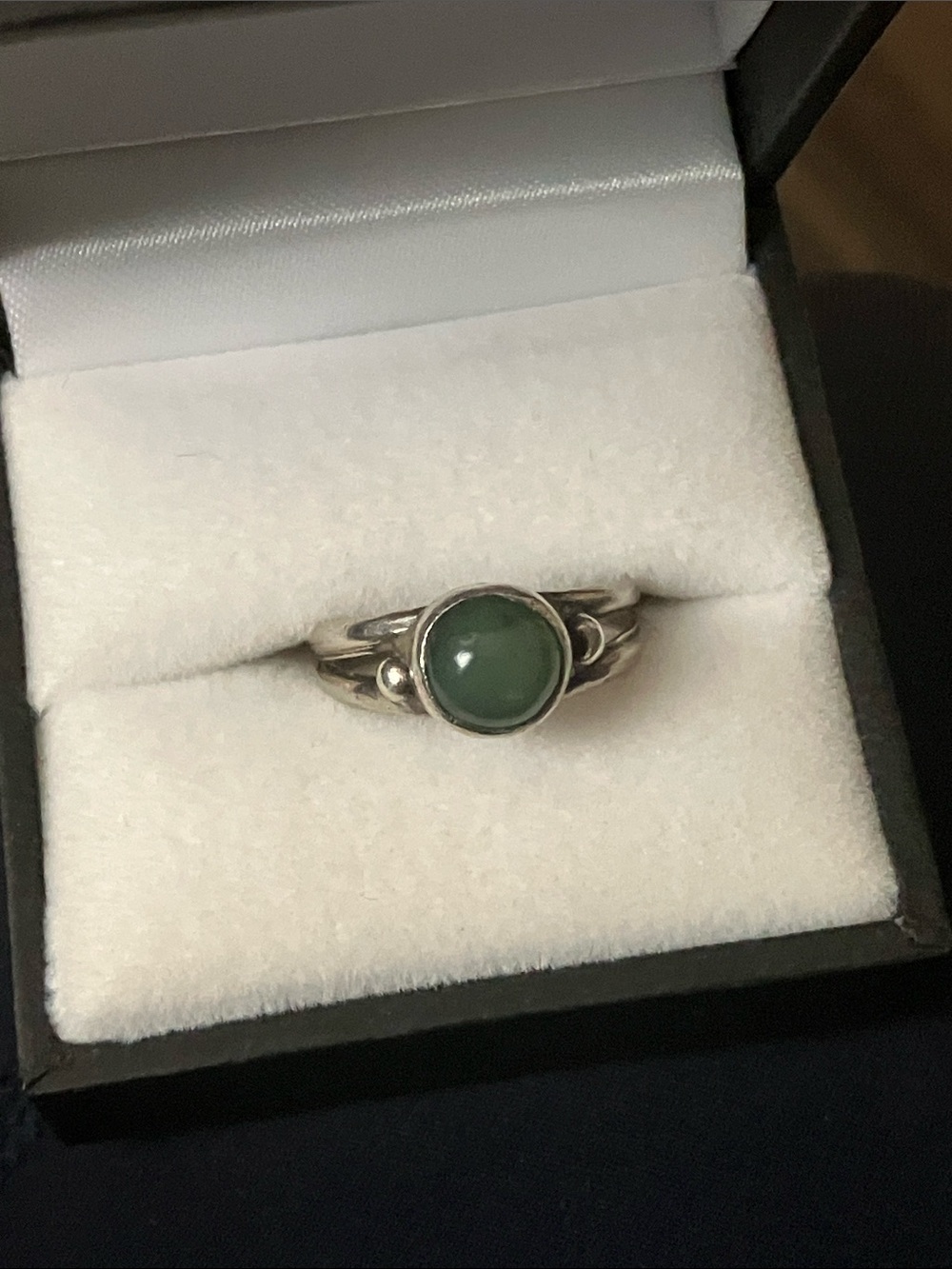 Genuine Jade + Artisan Sterling ring, Size 7